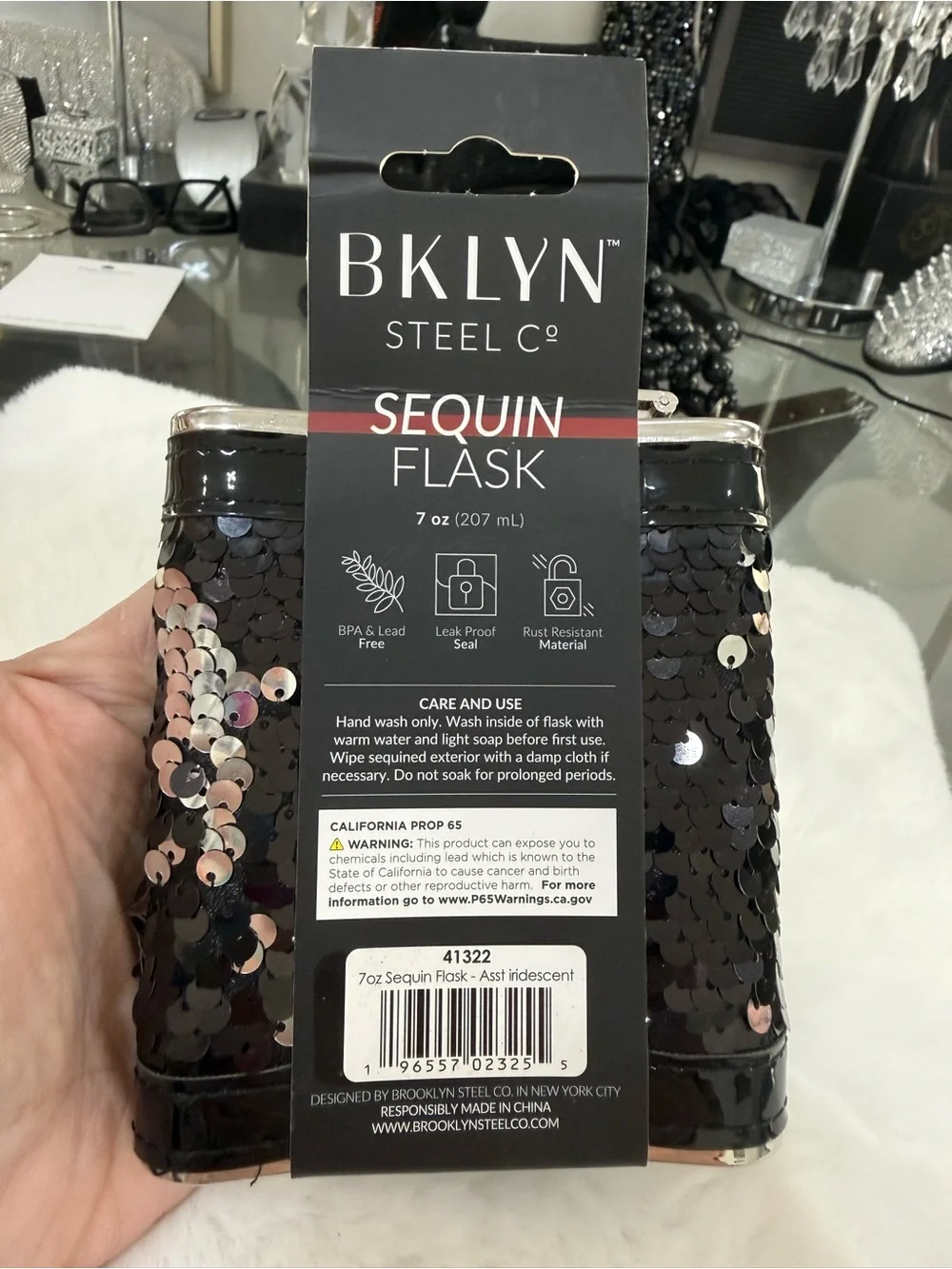 Black Sequin Flask - 7 oz